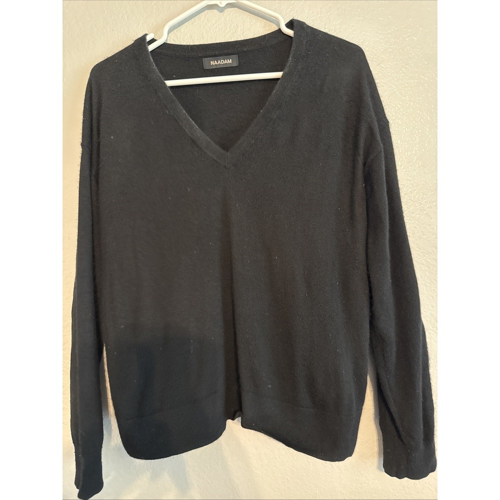 NAADAM 100% Cashmere V-Neck Sweater Black Pullover Knit Women's Size S
